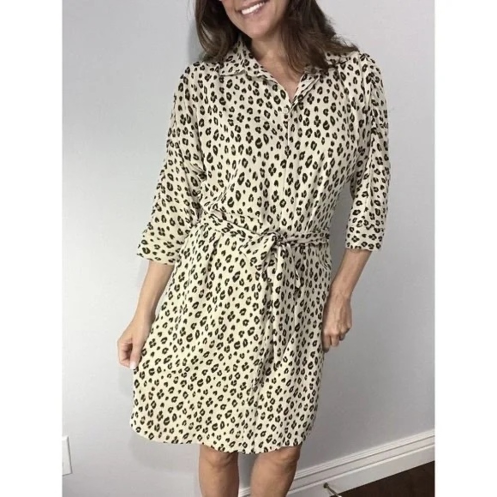 Chico's Women's Button Down Shirt Dress Leopard Animal Print Size 2.5 Large
